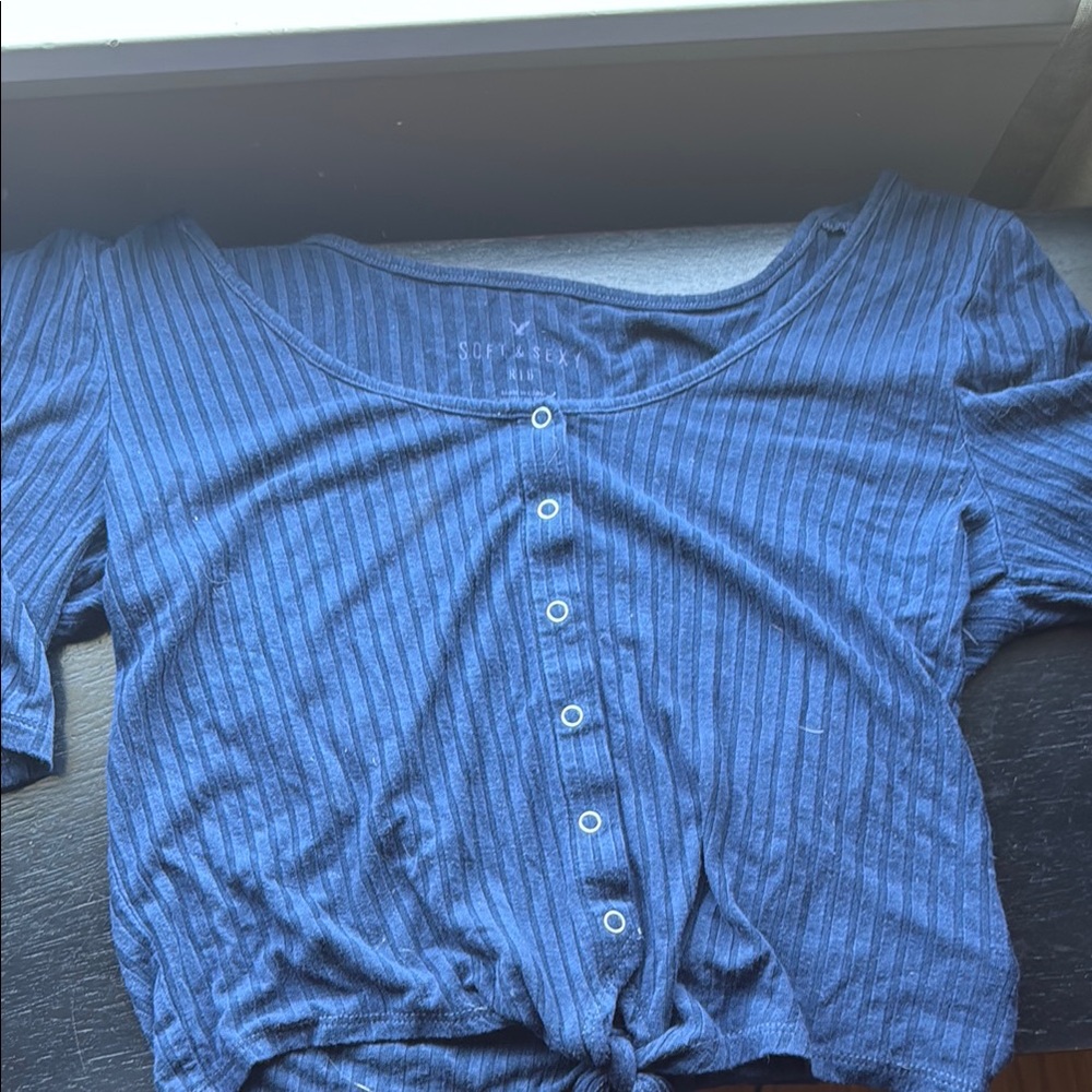 Blue Ribbed Women's Top